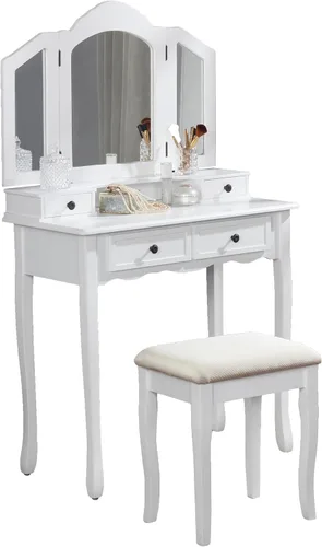 Miniatura 6 de Roundhill Furniture, Sanlo - Juego de tocador y banco de madera, blanco