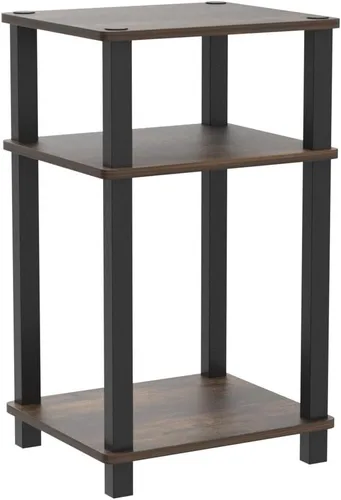 Miniatura 4 de Furinno JUST - Juego de 2 mesas auxiliares, mesa auxiliar abierta de 3 niveles, mesa de noche de montaje sin herramientas, mesa de noche con tubo