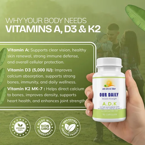 Miniatura 4 de Daily Vites, Suplemento vitamínico ADK de 5000 UI – 180 cápsulas – Vitamina A, D3 y K2-MK7 de alta potencia – Formulado por médicos para apoyo óseo