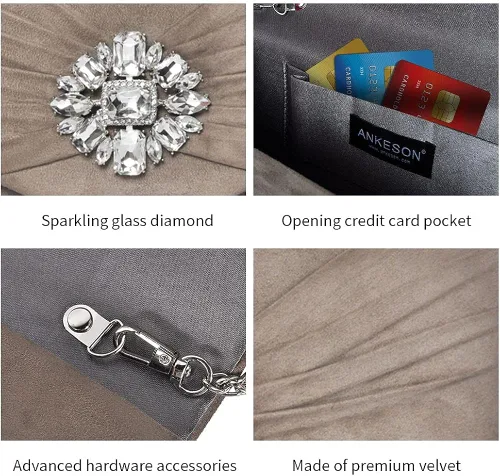 Miniatura 5 de ANKESON Bolsos de mano para mujer de terciopelo plisados de noche sobre de hombro bolsos de noche
