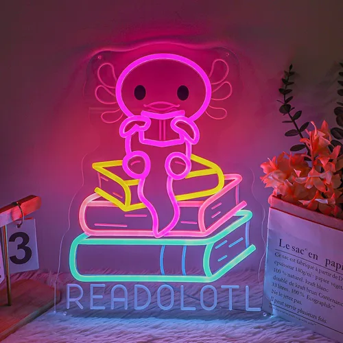 Miniatura 10 de Axolotl - Letrero de neón para regalos de niños y niñas, letrero LED de ajolote azul hielo alimentado por USB, letrero de luz nocturna regulable