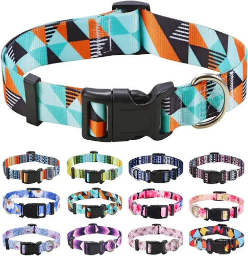 Miniatura 45 de Mihqy - Collar de perro, patrones geométricos florales, tribales, bohemios, collar de estilo étnico, suave y ajustable, para perros pequeños, Pink