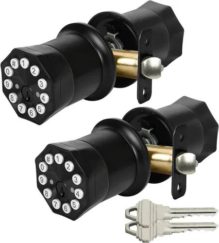 Perillas de puerta negras con teclado y llave, cerradura de puerta con teclado con asa, cerradura de puerta digital con juego de teclado, cerraduras