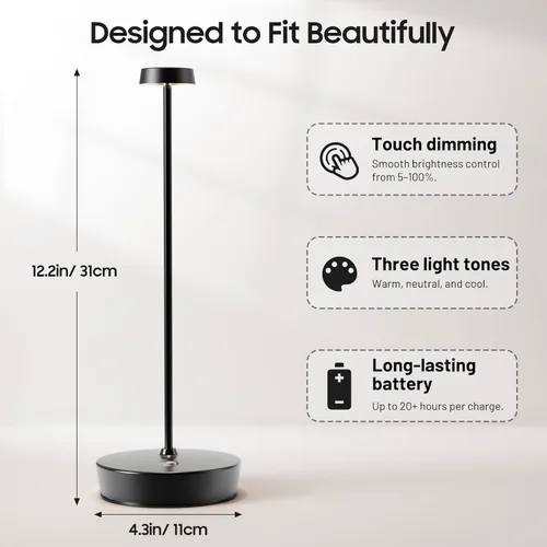 Miniatura 3 de Paquete de 2 lámparas de mesa LED inalámbricas, luz de mesa recargable, lámpara de mesa regulable de 3 colores, luz de mesa portátil