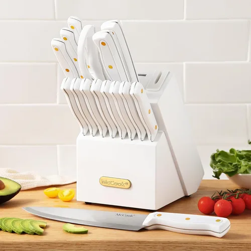 Miniatura 7 de McCook® Juegos de cuchillos, juegos de cuchillos de cocina de acero inoxidable de alto carbono blanco con afilador incorporado