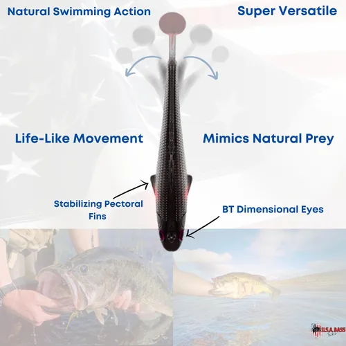Miniatura 4 de USA Bass Tackle Patriot Shad - Swimbaits de Cola de Paleta con Aroma Infundido, Señuelos de Pesca Pre-Aparejados, Carnada Premium con Anzuelo Owner