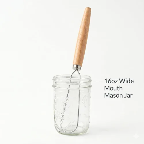 Miniatura 2 de Jar Whisk Stainless Steel with Wooden Handle For Sourdough Starter, Peanut Butter, Almond Butter, Cashew Butter, Protein Shakes, Tahini, Yogurt