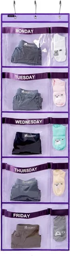 Miniatura 7 de Organizador semanal de ropa para niños, día de la semana, almacenamiento de ropa escolar, de lunes a viernes, organizador colgante de armario (gris)