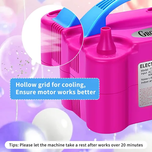 Miniatura 5 de Growsun Bomba Eléctrica de Globos Inflador de Aire Portátil Automático de Doble Boquilla Soplador de Globos 110V 600W para Cumpleaños Baby Shower