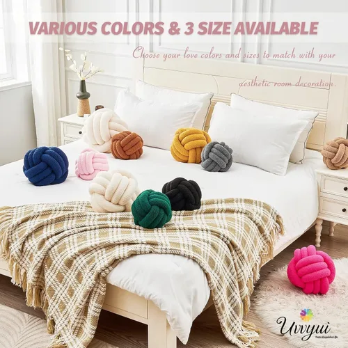 Miniatura 6 de Uvvyui Bola de almohada de nudo, almohadas decorativas suaves para el hogar, almohada redonda, almohada de felpa anudada hecha a mano, cojín redondo