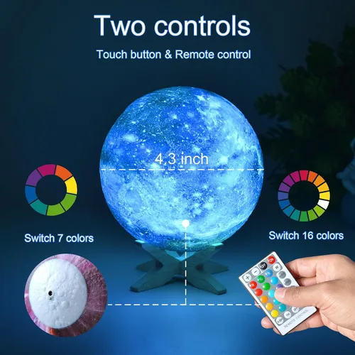 Miniatura 4 de Lámpara de luna de 4.3'' para niños, luz nocturna, lámpara de galaxia, 16 colores, luz LED con control táctil y remoto, lámpara de mesita de noche