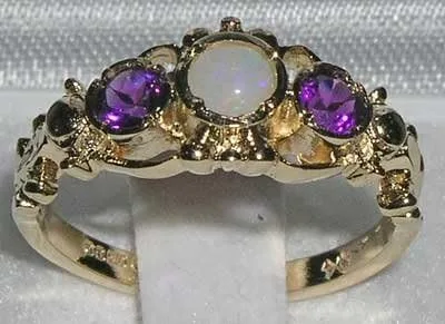 Miniatura 2 de Anillo de oro amarillo de 14 quilates con ópalo auténtico y amatista para mujer