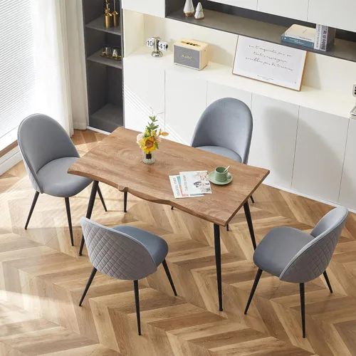 Miniatura 2 de Homedot Juego de mesa de comedor de 5 piezas para 4, diseño único de mesa de comedor con borde vivo y mesa gruesa con 4 sillas de comedor tapizadas