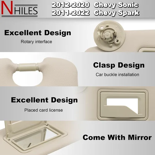 Miniatura 2 de NHILES Reemplazo de visera solar para el lado izquierdo del conductor y del pasajero derecho compatible con Chevy Sonic Spark 2012-2020 2011-2022