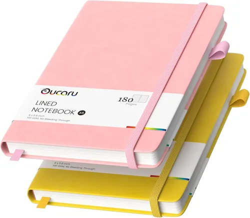 Miniatura 27 de Oucaru Cuaderno rayado, paquete de 4, 180 páginas, diarios A5 para escribir, papel grueso de 100 GSM, cuadernos pequeños diarios para mujeres y 4