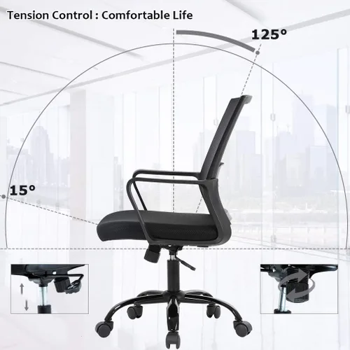 Miniatura 4 de BestOffice Silla giratoria para computadora, soporte lumbar ejecutivo, silla de malla, taburete ajustable para mujeres y hombres (negro)