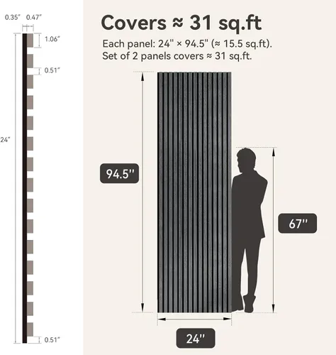 Miniatura 2 de Upick Paneles de pared acústicos de MDF que absorben el sonido, paquete de 2 paneles de pared de espuma a prueba de sonido de 94.5 x 23.4 pulgadas