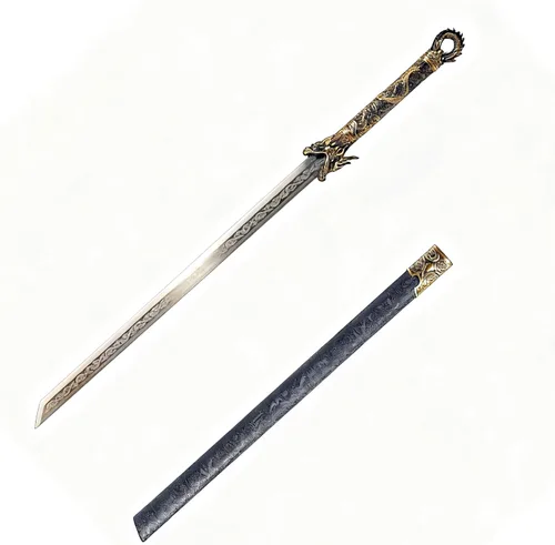 Hoja de acero al carbono recta hecha a mano con patrón fresco chino Tang Dao Dragon Sword Dorado