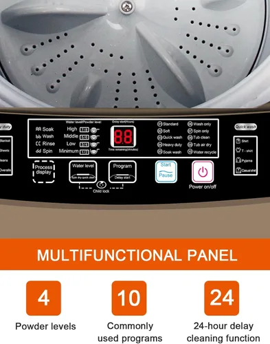 Miniatura 5 de KRIB BLING Bomba de drenaje portátil de 17.7 libras, lavadora completamente automática con pantalla LED, 10 programas y 8 niveles de agua Dorado