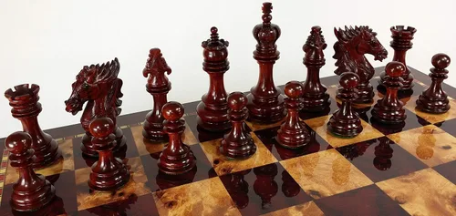 Miniatura 4 de HPL Blood Rosewood Dragon 4 5/8 pulgadas King 4 Queens Staunton Juego de ajedrez grande para hombre, sin tablero ni almacenamiento