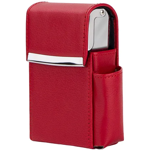 Miniatura 20 de Caja de cigarrillos deslizante de piel sintética con soporte para encendedor y trabilla para cinturón para hombres y mujeres, unisex