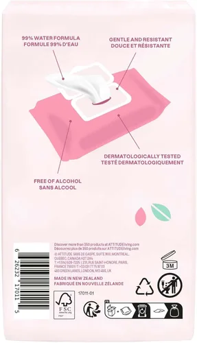 Miniatura 7 de ATTITUDE Toallitas de agua para bebés, verificadas por EWG, seguras para recién nacidos, sin perfume y sin fragancia, 99% de agua, suaves, veganas