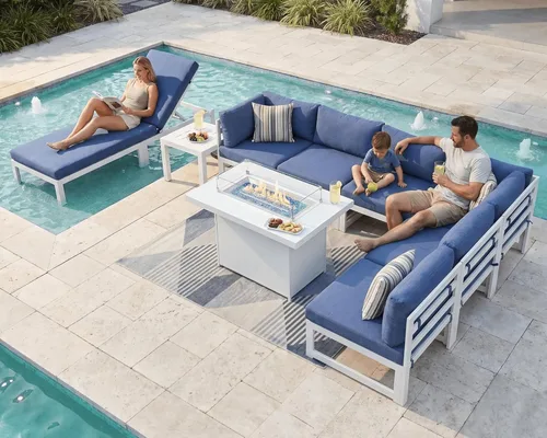 Miniatura 59 de NICESOUL® Juego de 6 piezas de muebles modernos de aluminio extra grandes para patio con mesa para fogata de propano/gas natural, sofás de Gris/Gris