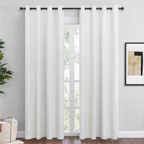 Miniatura 9 de Cortinas opacas cortas de lino pequeñas de 54 pulgadas de largo, juego de 2 paneles para dormitorio, sala de estar, con ojales, 100% opacas de lino