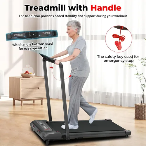 Miniatura 5 de SubSun Foldable Treadmill for Home, Portable Walking Pad with Handle, Manuall/Auto/No Incline, 2.5HP Treadmill with 265 Lbs, Black/White Negro