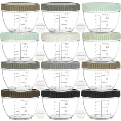 Youngever 18 juegos de almacenamiento de alimentos para bebés, recipientes de alimentos para bebés de 6 onzas con tapas y etiquetas, 9 colores