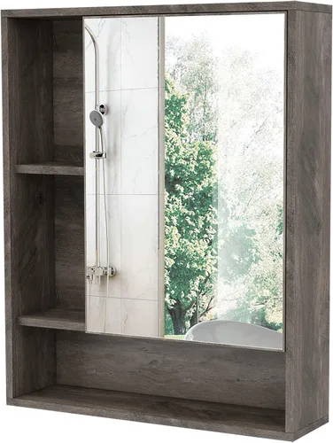 Miniatura 8 de ChooChoo Armario con espejo de pared para baño, botiquín con puerta única y estante ajustable, gabinete de almacenamiento para ahorrar espacio sobre