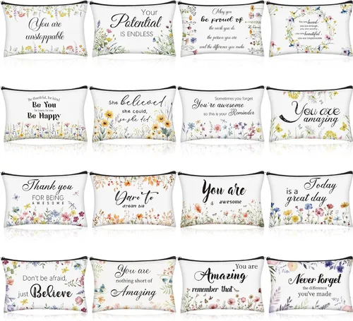 Miniatura 9 de Yahenda Bolsa de Maquillaje de Cosméticos de 16 Piezas, Bolsa Inspiradora con Cremallera, Regalos de Agradecimiento Inspiradores para Mujeres