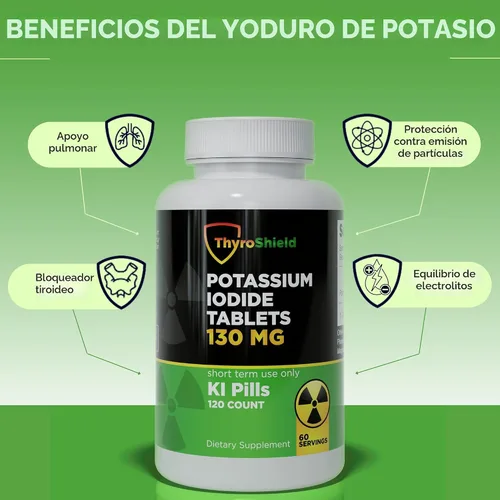 Miniatura 3 de Tabletas de yoduro de potasio 130 mg 120ct KI Tablets - Protección contra la Radiación Nuclear - Píldoras de yodo de potasio - YODO Naciente - KI