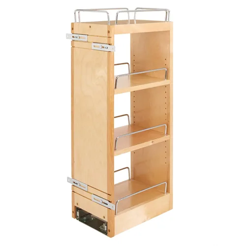 Rev-A-Shelf Organizador de estante extraíble de 8 pulgadas para gabinetes de cocina y baño, estante deslizante de madera para especias o medicinas