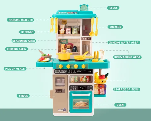 Miniatura 5 de Juego de cocina para niños, juego de cocina interactivo para niños con 50 juguetes de cocina de simulación, efectos de sonido realistas