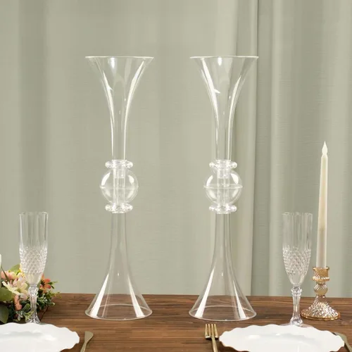 Miniatura 9 de Efavormart - Juego de 2 centros de mesa de trompeta con adornos de cristal transparente de 21 pulgadas, jarrón reversible de plástico para flores