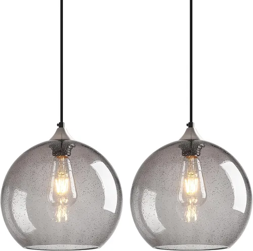 Miniatura 26 de Luces colgantes de vidrio marrón claro, iluminación de isla de cocina, lámparas colgantes de globo, iluminación colgante moderna para dormitorio