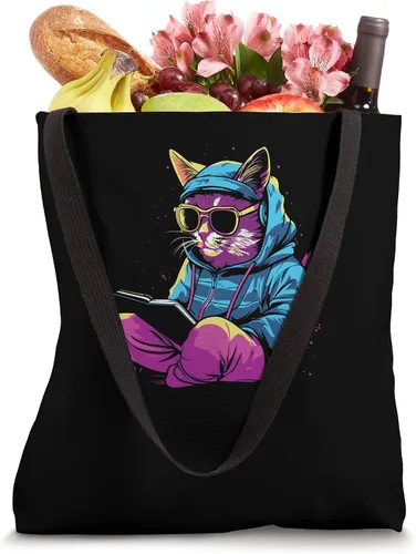 Miniatura 4 de Cat Books Kitten - Pet Owner Feline Synthwave Cat Tote Bag