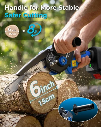 Miniatura 3 de Mini motosierra de 8 pulgadas con motor sin escobillas de 1000 W, 2 baterías recargables, motosierra pequeña de mano para cortar madera, regalos