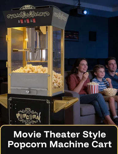 Miniatura 3 de Máquina de palomitas de maíz con carrito, máquina de palomitas retro de 12 onzas con plataforma de calentamiento, máquina de palomitas de maíz Negro