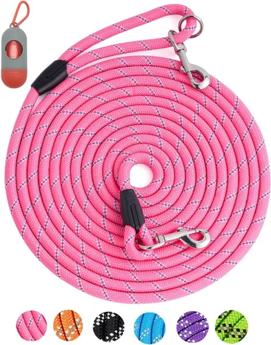 Miniatura 12 de Correa larga para entrenamiento de perros de 10 pies, 16 pies, 30 pies, 50 pies, 100 pies, cuerda de hilos reflectantes, correa resistente para Negro