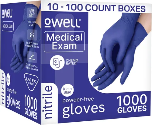 Miniatura 9 de OWELL® Blue Medical Exam Nitrile Gloves – Disposable Gloves for Dental & Medical Use, Powder-Free, Latex-Free, Chemo Rated