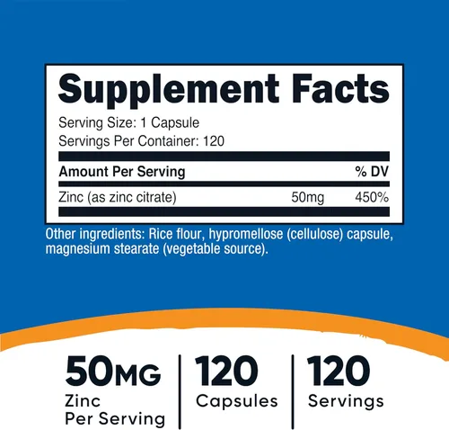 Miniatura 2 de Nutricost Citrato de zinc (50 mg) 120 cápsulas - Suplemento de citrato de zinc para hombres y mujeres, vegano