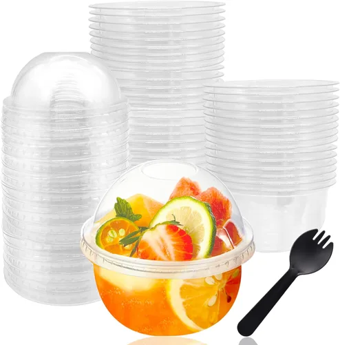 Miniatura 9 de Panxxsen Paquete de 100 vasos de plástico transparente de 12 onzas con tapas de cúpula, tazas de yogur Parfait con cucharas, taza de plástico sin