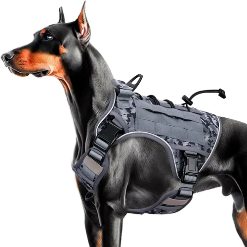 Miniatura 50 de Arnés táctico para perros grandes, chaleco reflectante ajustable sin tirones con sistema Molle, control de grado militar K9 para entrenamiento