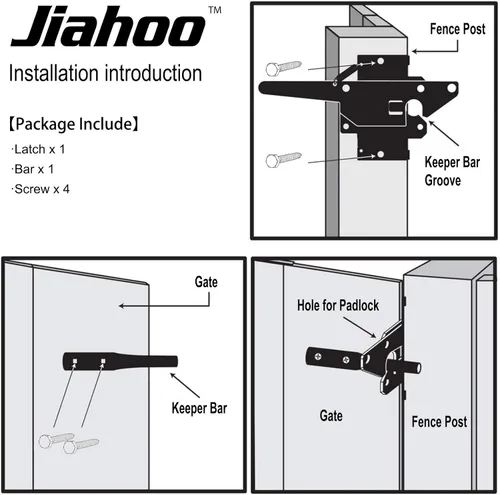 Miniatura 4 de JIAHOO Pestillo de puerta de montaje en poste para valla de madera, hardware de cierre automático resistente para puerta de piscina/jardín
