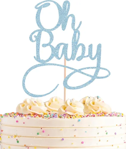 Miniatura 10 de Oh Baby Cake Topper – Suministros de decoración de pastel de fiesta de cumpleaños con purpurina negra, para baby shower/revelación de género, fiesta