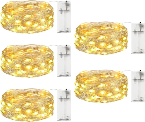 Miniatura 7 de 【Paquete de 10】Luces de Hadas a Batería con Temporizador, 7FT 20LED Luces de Cadena Impermeables Cable Plateado Luces de Hadas a Batería Luces