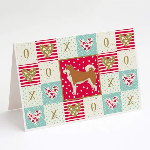Caroline's Treasures CK5902GCA7P Akita Love Tarjetas de felicitación y sobres, paquete de 8 tarjetas en blanco con sobres, tamaño A7, tarjetas de
