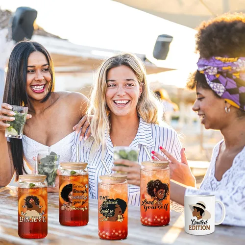 Miniatura 4 de UV DTF Envoltura de Vaso - 20 Hojas Envoltura de Vaso UV para Mujeres Afroamericanas Envolturas de Vaso UV para Mujeres Negras de 16 OZ Envolturas